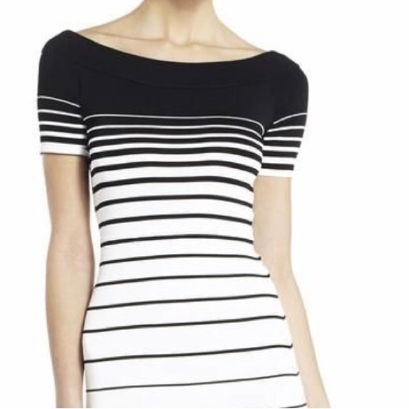 BCBGMAXAZRIA Black White Agnese Gradient Stripe Mid-length Cocktail Dress Large - Picture 2 of 14